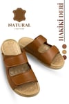 SERMODA , Slippers , Sermoda Hakiki Deri Erkek Terlik - Çift Cırtlı Ayarlanabilir Masajlı Taban Hakiki Deri Erkek Terlik C Taba