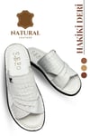 SERMODA , Slippers , Men's Genuine Leather Slippers with Lightweight Sole – Handmade Real Leather Comfort Slides 3D White