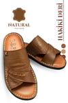 SERMODA , Slippers , Men's Genuine Leather Slippers with Lightweight Sole – Handmade Real Leather Comfort Slides 3D Caramel 1