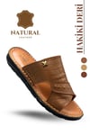 SERMODA , Slippers , Men's Genuine Leather Slippers with Lightweight Sole – Handmade Real Leather Comfort Slides 3D Caramel 1
