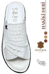 SERMODA , Slippers , Men's Genuine Leather Slippers with Lightweight Sole – Handmade Real Leather Comfort Slides 3D White