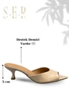 SERMODA , Terlik , Sermoda Topuklu Kadın Terlik - 5 cm İnce Topuklu Kadın Terlik Bej Rugan