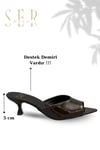 SERMODA , Terlik , Sermoda Topuklu Kadın Terlik - 5 cm İnce Topuklu Kadın Terlik Rugan Kahve