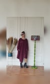 Bordo Fitilli Kadife Elbise