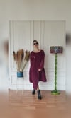 Bordo Fitilli Kadife Elbise