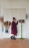 Bordo Fitilli Kadife Elbise