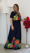Lacivert Çiçek Desenli Maxi Boy Elbise