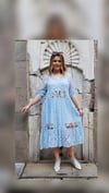 Mavi Dantelli İşlemeli İçi Astarlı Elbise
