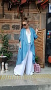 Mavi İtalyan Cepli Keten Kaftan