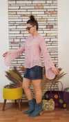 Pembe El İşi İşlemeli Moss Krep Kumaş Bluz