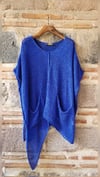 Saks Mavi Cepli Asimetrik Merserize Bluz