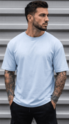 1 Adet Erkek Açık Bebe Mavi Basic Düz Baskısız Oversize Salas Loose Fit T-shirt