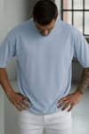 1 Adet Erkek Açık Bebe Mavi Basic Düz Baskısız Oversize Salas Loose Fit T-shirt