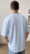 1 Adet Erkek Açık Bebe Mavi Basic Düz Baskısız Oversize Salas Loose Fit T-shirt