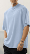 1 Adet Erkek Açık Bebe Mavi Basic Düz Baskısız Oversize Salas Loose Fit T-shirt