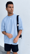1 Adet Erkek Açık Bebe Mavi Basic Düz Baskısız Oversize Salas Loose Fit T-shirt