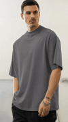 1 Adet Erkek Antrasit Melanj Basic Düz Baskısız Oversize Salas Loose Fit T-shirt