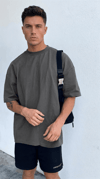 1 Adet Erkek Antrasit Melanj Basic Düz Baskısız Oversize Salas Loose Fit T-shirt