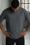 1 Adet Erkek Antrasit Melanj Basic Düz Baskısız Oversize Salas Loose Fit T-shirt
