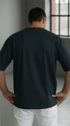 1 Adet Erkek Koyu Petrol Yeşil Basic Düz Baskısız Oversize Salas Loose Fit T-shirt