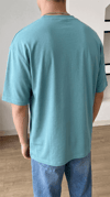 1 Adet Erkek Turkuaz Basic Düz Baskısız Oversize Salas Loose Fit T-shirt