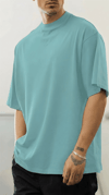 1 Adet Erkek Turkuaz Basic Düz Baskısız Oversize Salas Loose Fit T-shirt