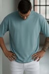 1 Adet Erkek Turkuaz Basic Düz Baskısız Oversize Salas Loose Fit T-shirt