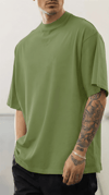 1 Adet Erkek Zeytin Yeşil Basic Düz Baskısız Oversize Salas Loose Fit T-shirt