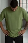 1 Adet Erkek Zeytin Yeşil Basic Düz Baskısız Oversize Salas Loose Fit T-shirt
