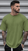 1 Adet Erkek Zeytin Yeşil Basic Düz Baskısız Oversize Salas Loose Fit T-shirt