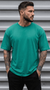 1 Adet Erkek Zümrüt Yeşil Basic Düz Baskısız Oversize Salas Loose Fit T-shirt