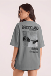 1898 Baskılı Gri Oversize Salas Boyfriend Kadın T-Shirt
