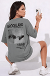1898 Baskılı Gri Oversize Salas Boyfriend Kadın T-Shirt