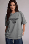 1898 Baskılı Gri Oversize Salas Boyfriend Kadın T-Shirt