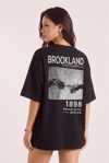 1898 Baskılı Siyah Oversize Salas Boyfriend Kadın T-Shirt