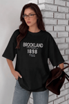 1898 Baskılı Siyah Oversize Salas Boyfriend Kadın T-Shirt