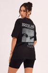 1898 Baskılı Siyah Oversize Salas Boyfriend Kadın T-Shirt