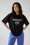 1898 Baskılı Siyah Oversize Salas Boyfriend Kadın T-Shirt