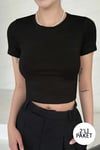 2'li Kısa Kol Kadın Siyah Bisiklet Yaka Likralı Body Crop Bluz