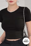 2'li Kısa Kol Kadın Siyah Bisiklet Yaka Likralı Body Crop Bluz