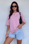 Açık Pembe Basic Düz Baskısız Oversize Salas Boyfriend Kadın T-Shirt