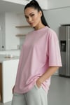 Açık Pembe Basic Düz Baskısız Oversize Salas Boyfriend Kadın T-Shirt