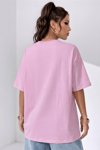 Açık Pembe Basic Düz Baskısız Oversize Salas Boyfriend Kadın T-Shirt