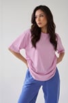 Açık Pembe Basic Düz Baskısız Oversize Salas Boyfriend Kadın T-Shirt