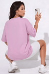 Açık Pembe Basic Düz Baskısız Oversize Salas Boyfriend Kadın T-Shirt