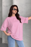 Açık Pembe Basic Düz Baskısız Oversize Salas Boyfriend Kadın T-Shirt
