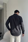 Berlin Siyah Renkli Dik Çizgi Kumaş Desenli Dokulu Regular Rahat Kalıp Gömlek