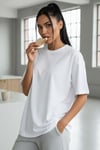 Beyaz Basic Düz Baskısız Oversize Salas Boyfriend Kadın T-Shirt