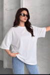 Beyaz Basic Düz Baskısız Oversize Salas Boyfriend Kadın T-Shirt