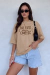 But First Coffee Camel Oversize Salas Boyfriend Kadın T-Shirt